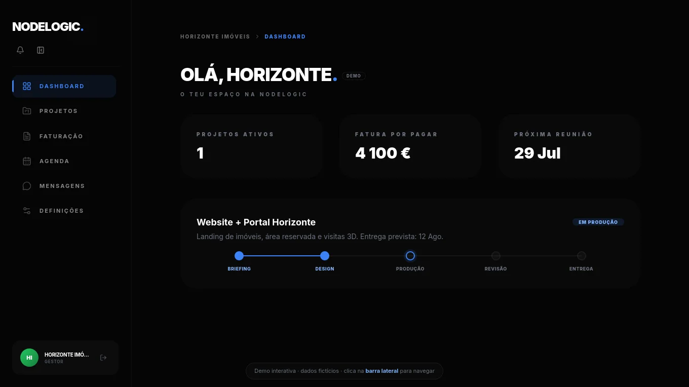 Demo navegável do portal do cliente NodeLogic