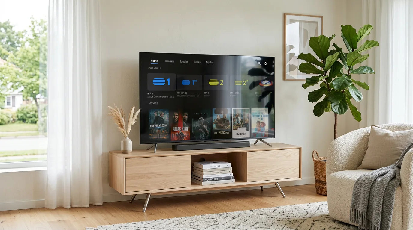 A NodeLogic TV no ecrã inicial, numa televisão de sala
