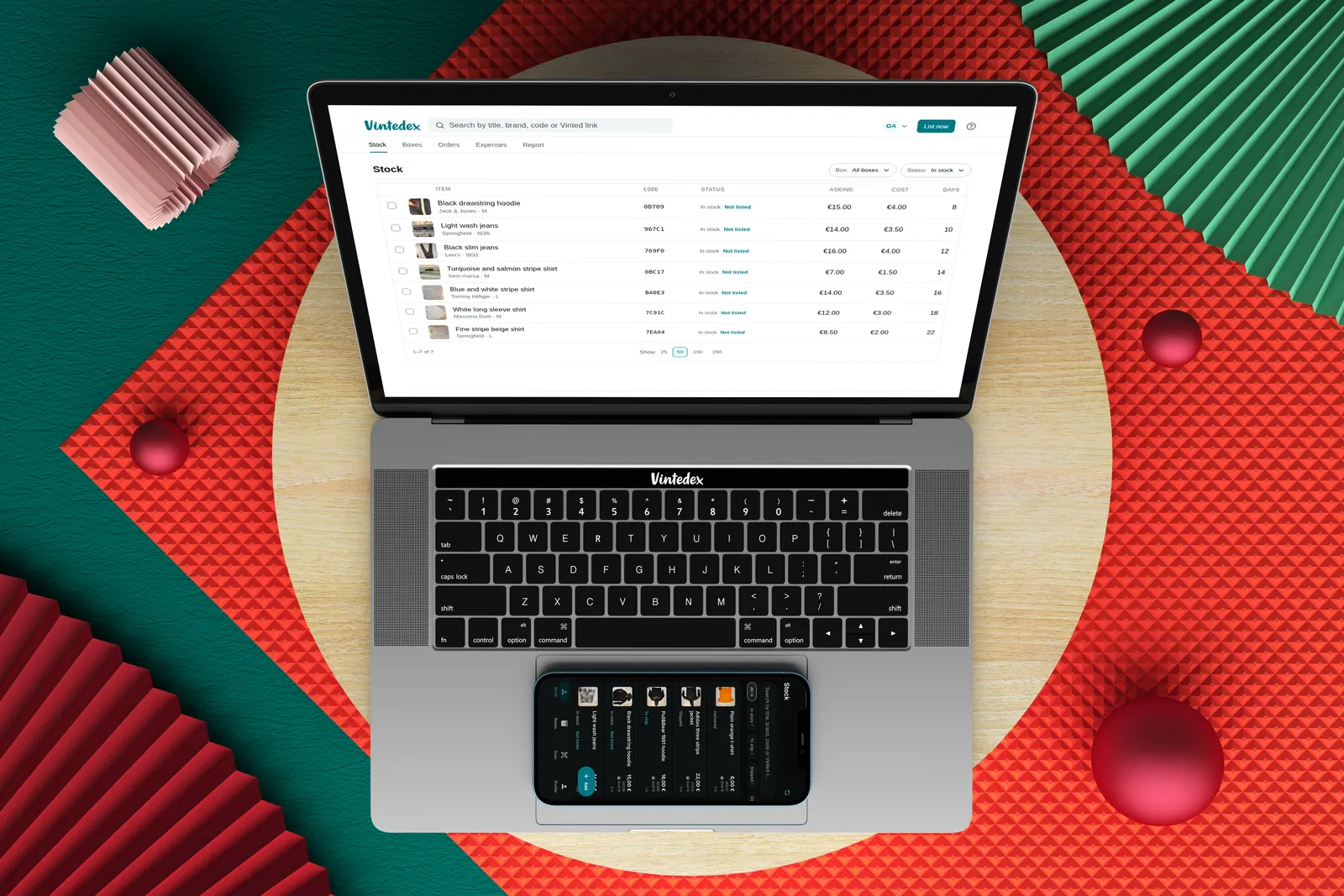 O stock da Vintedex no portátil e no telemóvel